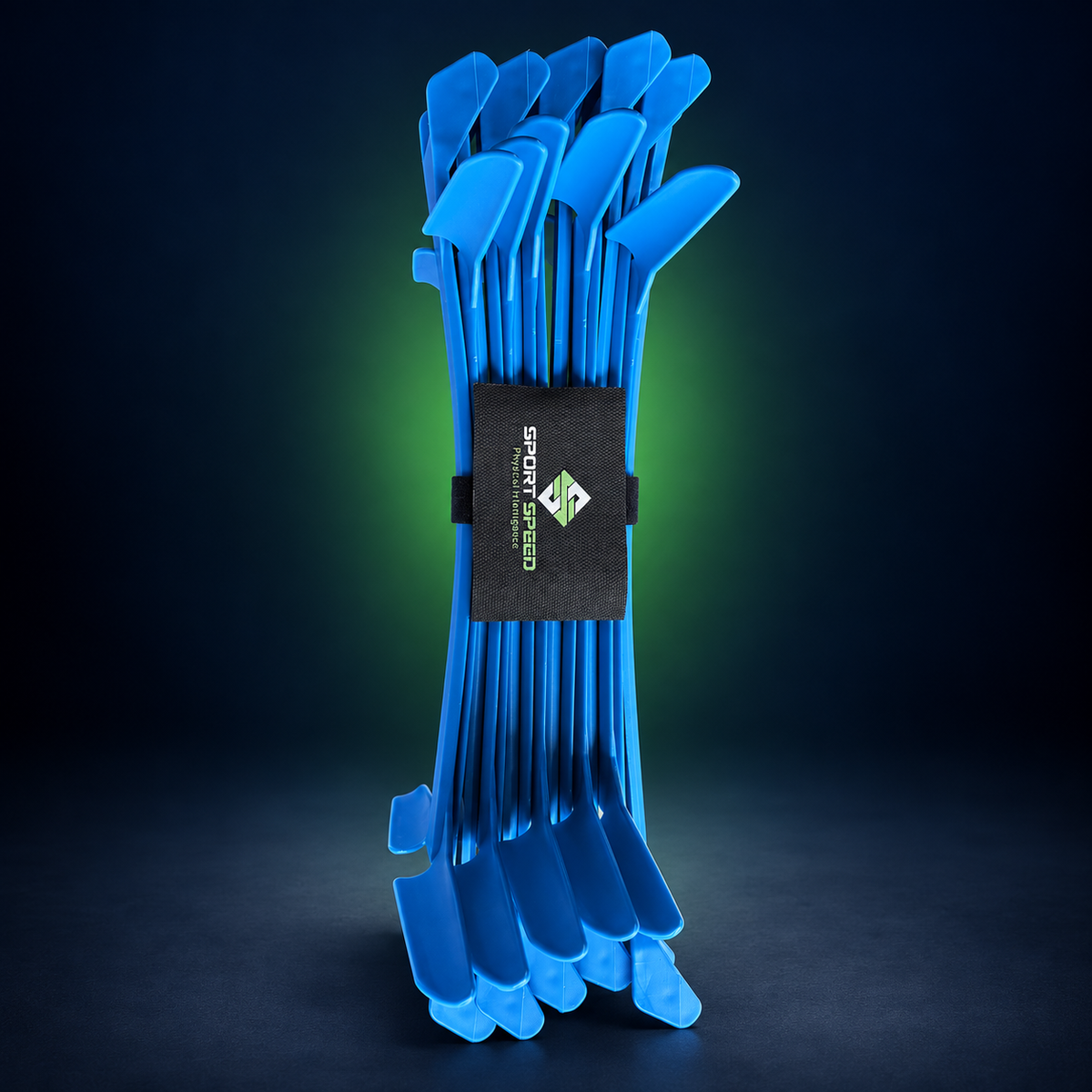 SportSpeed Tri-Hurdle System five-pack on a premium navy and green studio background