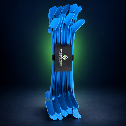 SportSpeed Tri-Hurdle System five-pack on a premium navy and green studio background